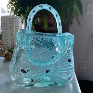 Murano-style art glass handbag vase. 8”H 7”W
